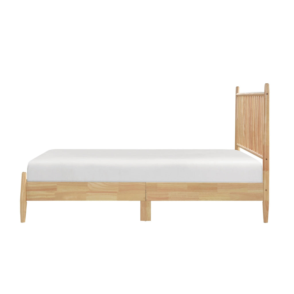 Lika Queen Size Platform Bed Vertical Slatted Headboard Natural Brown By Casagear Home BM313197