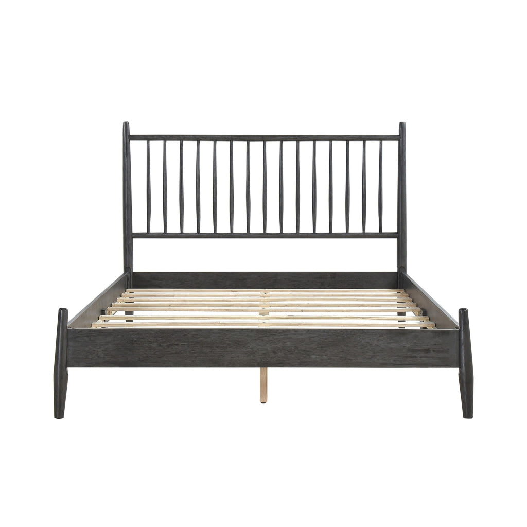 Lika Queen Size Platform Bed Vertical Slatted Headboard Gray Finish By Casagear Home BM313198