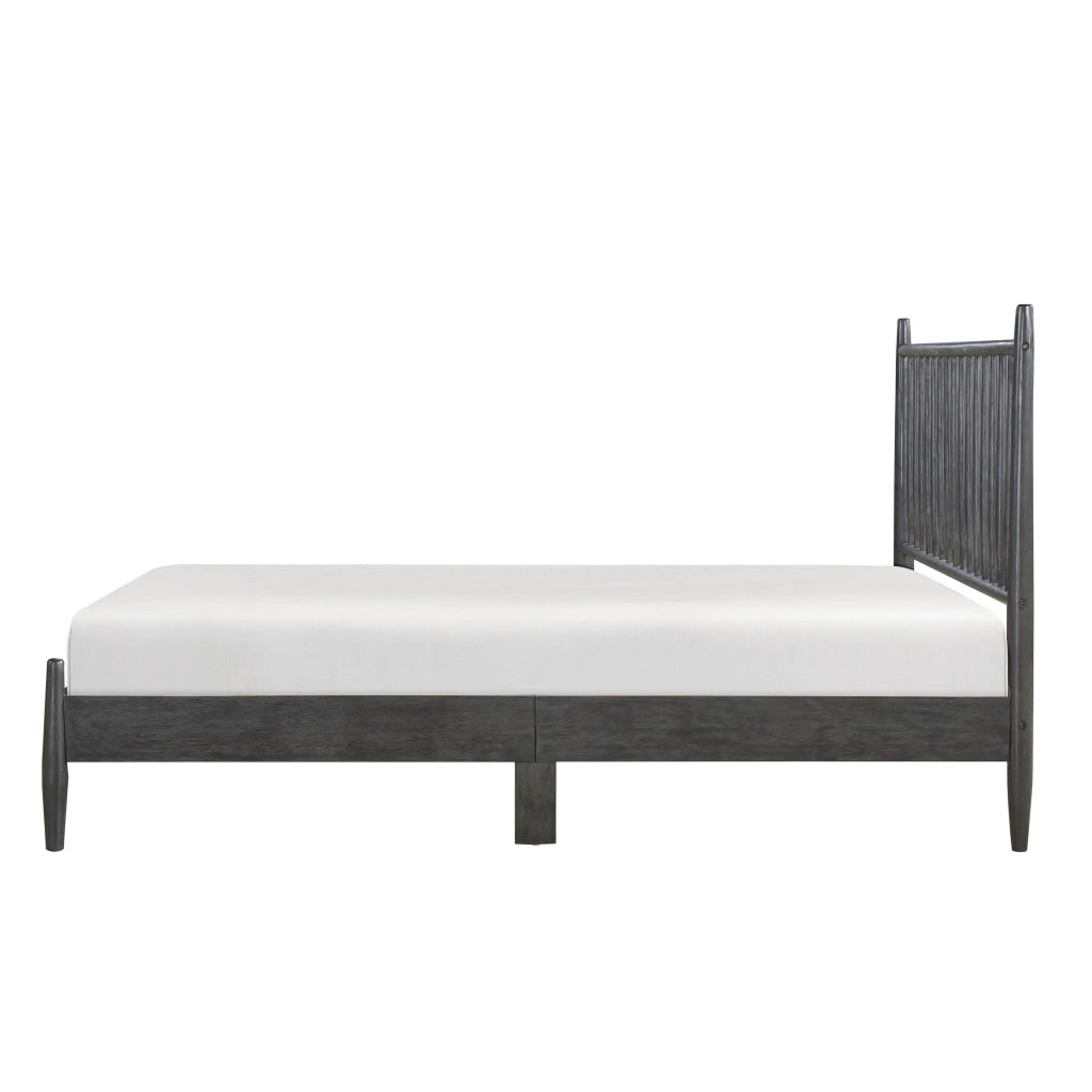 Lika Queen Size Platform Bed Vertical Slatted Headboard Gray Finish By Casagear Home BM313198