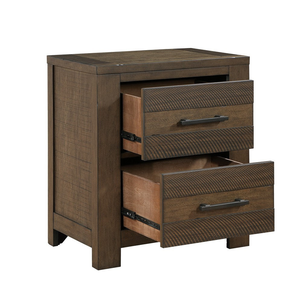 Aco 30 Inch Nightstand 2 Drawers with Black Handles Antique Brown Wood By Casagear Home BM313200