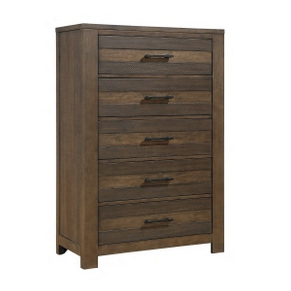 Aco 59 Inch Tall Dresser Chest 5 Drawers with Black Handles Antique Brown By Casagear Home BM313202