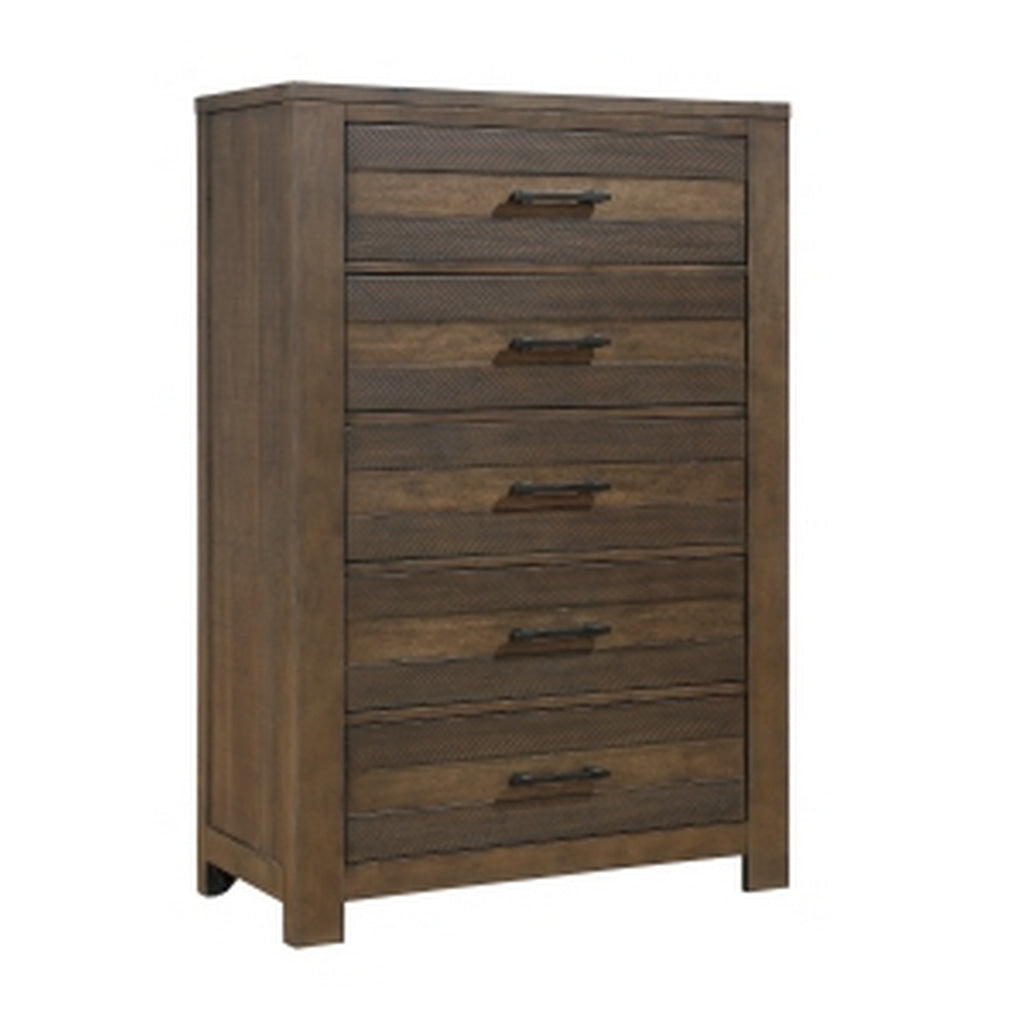 Aco 59 Inch Tall Dresser Chest, 5 Drawers with Black Handles, Antique Brown By Casagear Home