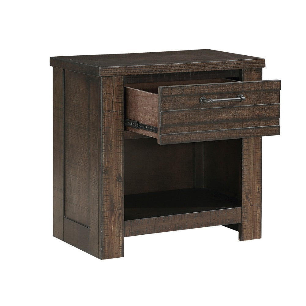 Niti 28 Inch Nightstand 1 Drawer and 1 Open Storage Cubby Antique Brown By Casagear Home BM313203