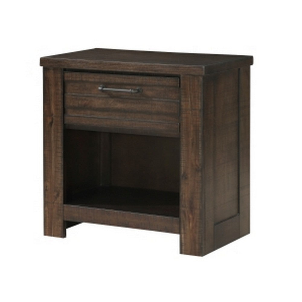 Niti 28 Inch Nightstand 1 Drawer and 1 Open Storage Cubby Antique Brown By Casagear Home BM313203