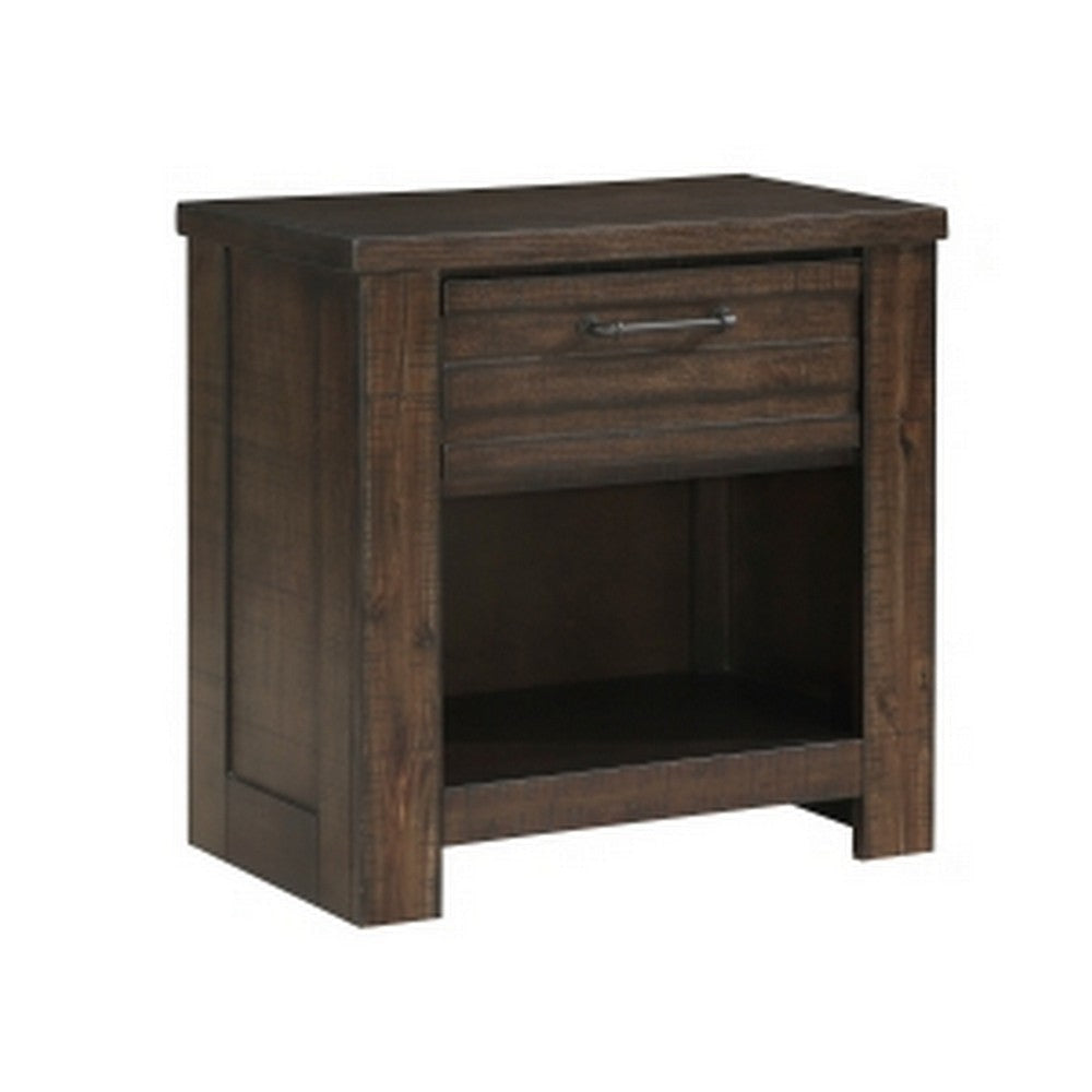 Niti 28 Inch Nightstand 1 Drawer and 1 Open Storage Cubby Antique Brown By Casagear Home BM313203