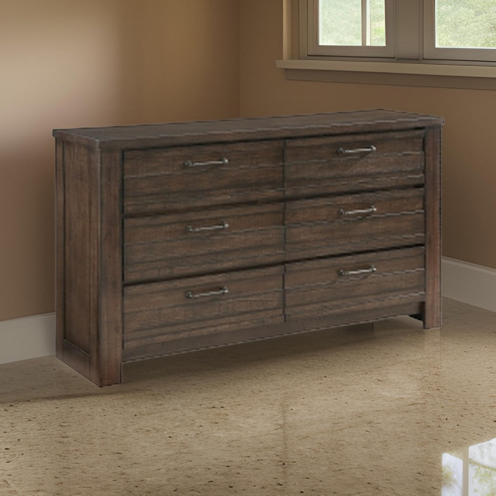 Niti 63 Inch Wide Dresser with 6 Drawers Antique Brown Solid Wood By Casagear Home BM313204