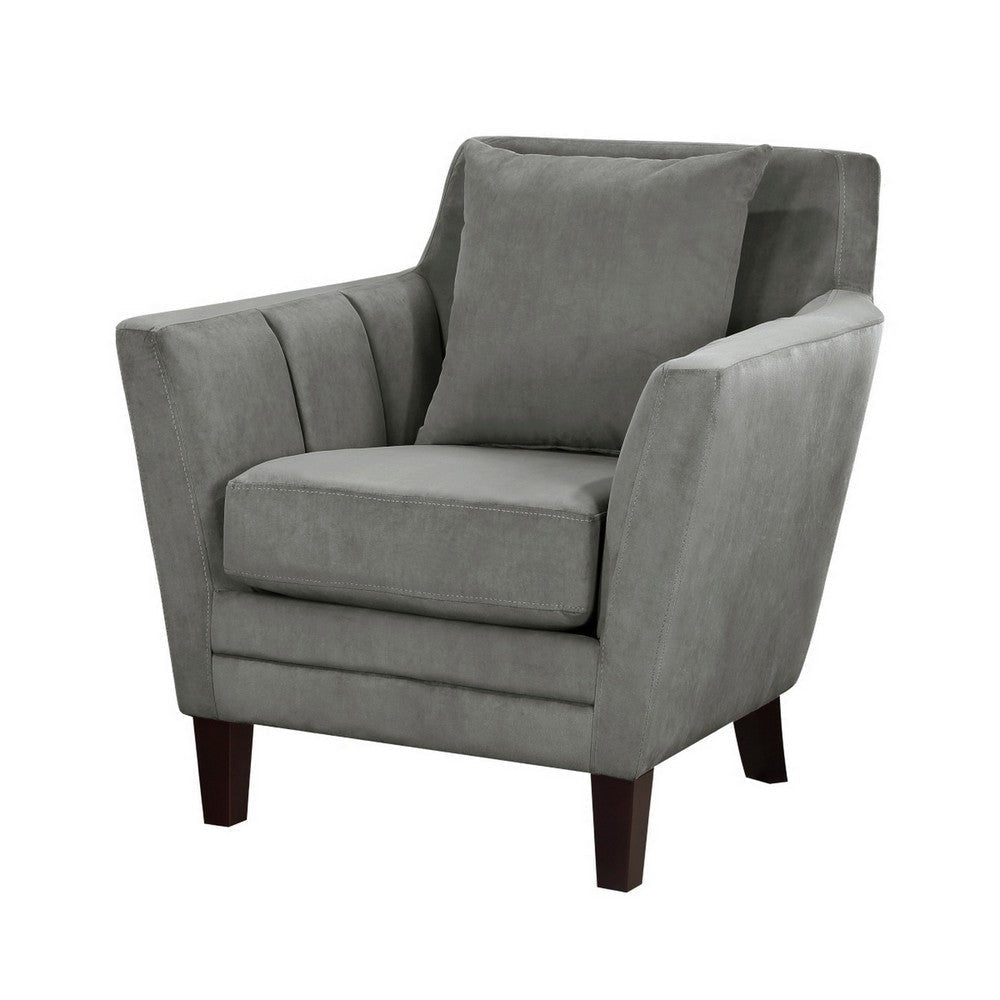 Jess 34 Inch Accent Armchair with 1 Pillow Gray Velvet Channel Tufted By Casagear Home BM313207