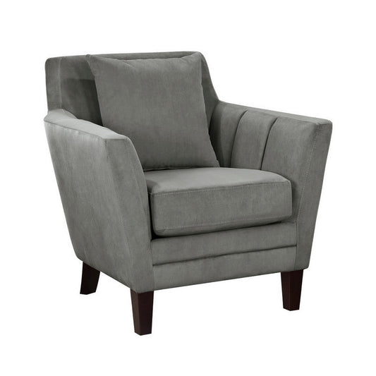 Jess 34 Inch Accent Armchair with 1 Pillow, Gray Velvet Channel Tufted By Casagear Home