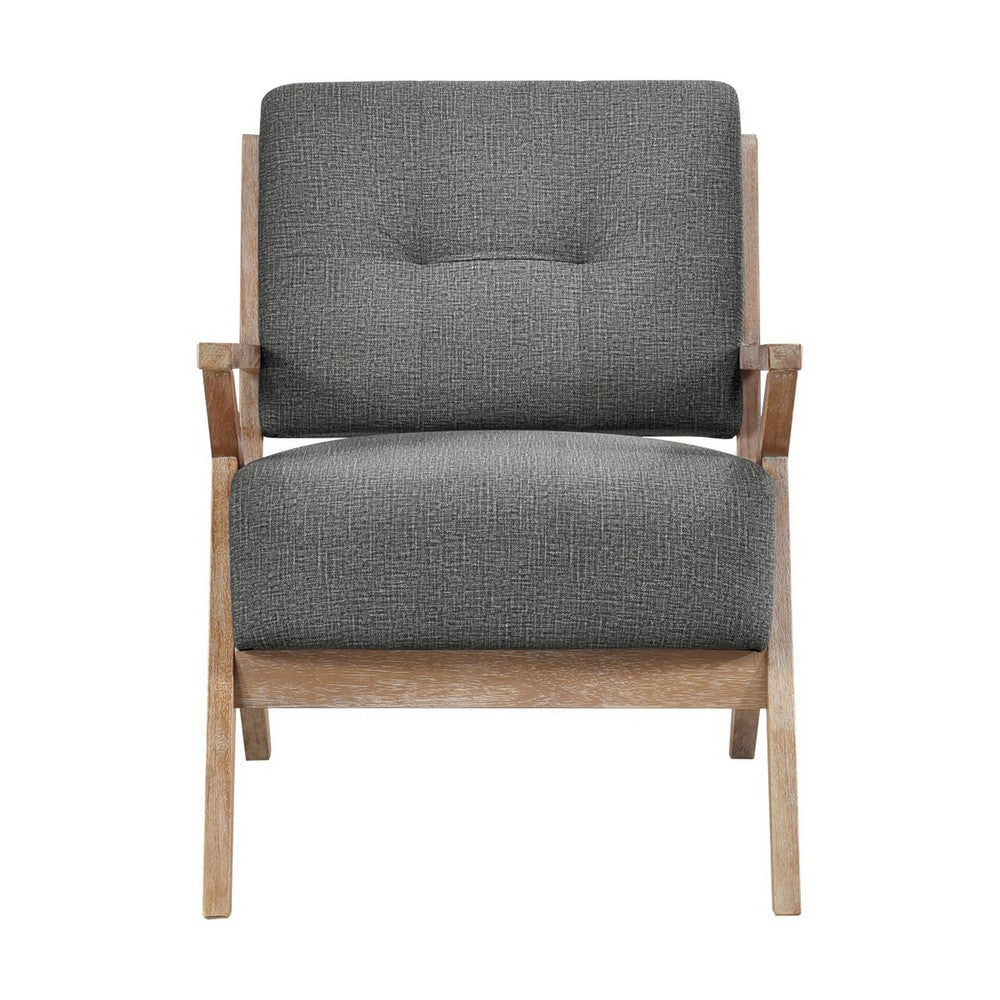 Edra 33 Inch Accent Armchair Rubberwood Frame Gray Polyester Cushions By Casagear Home BM313208