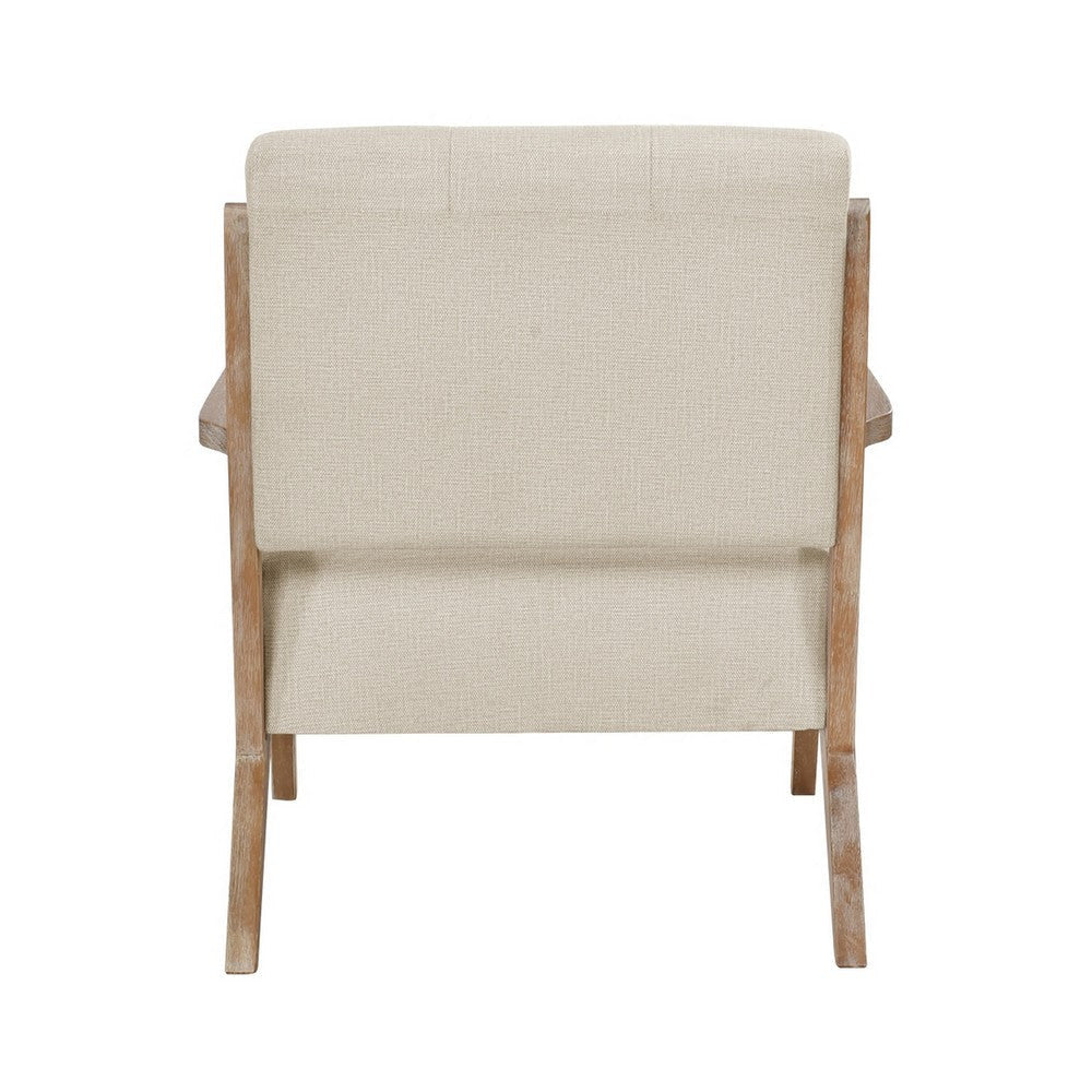 Edra 33 Inch Accent Armchair Rubberwood Frame Cushioned Beige Polyester By Casagear Home BM313210