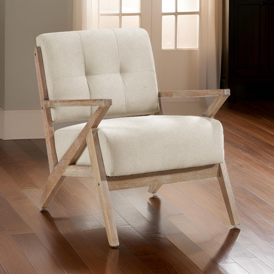 Edra 33 Inch Accent Armchair, Rubberwood Frame, Cushioned Beige Polyester By Casagear Home