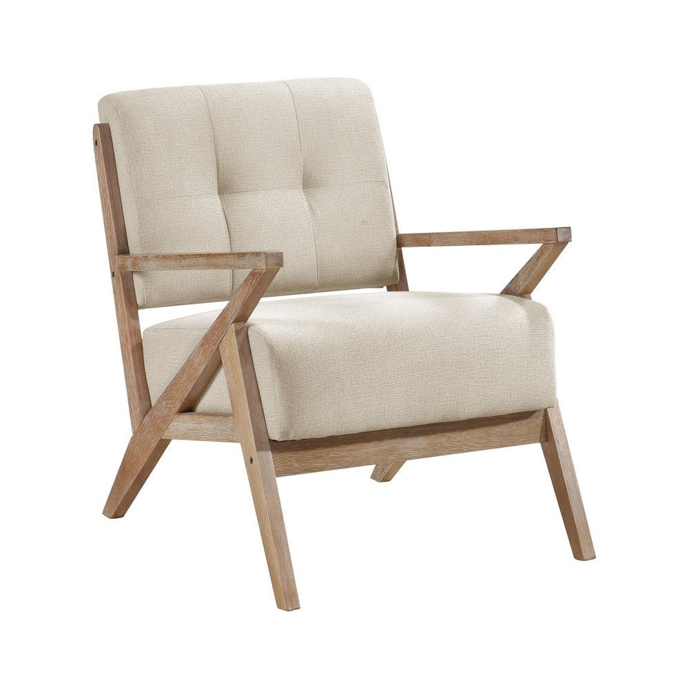 Edra 33 Inch Accent Armchair Rubberwood Frame Cushioned Beige Polyester By Casagear Home BM313210