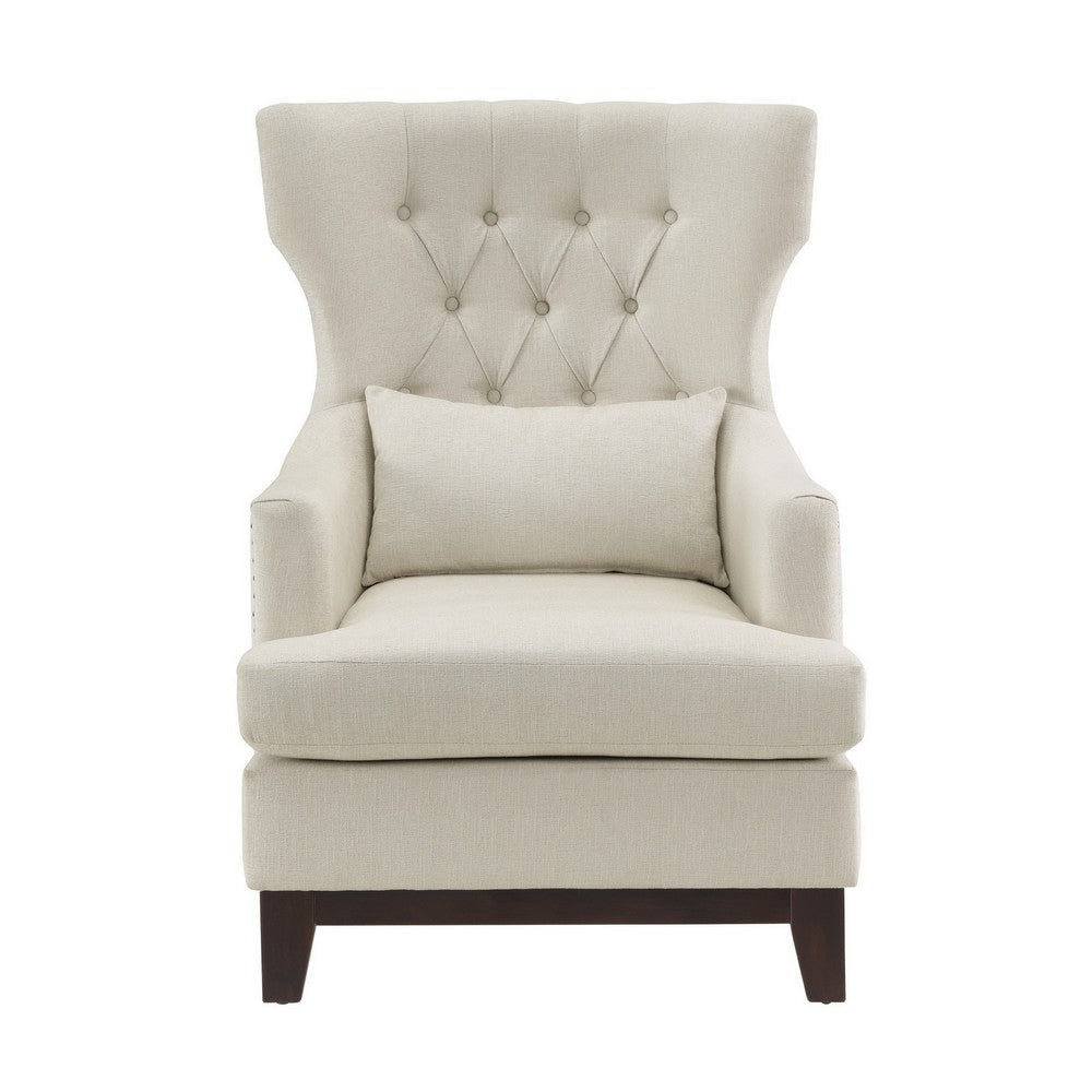 Kuri 34 Inch Accent Armchair 1 Lumbar Pillow Gray Wingback Button Tufted By Casagear Home BM313211