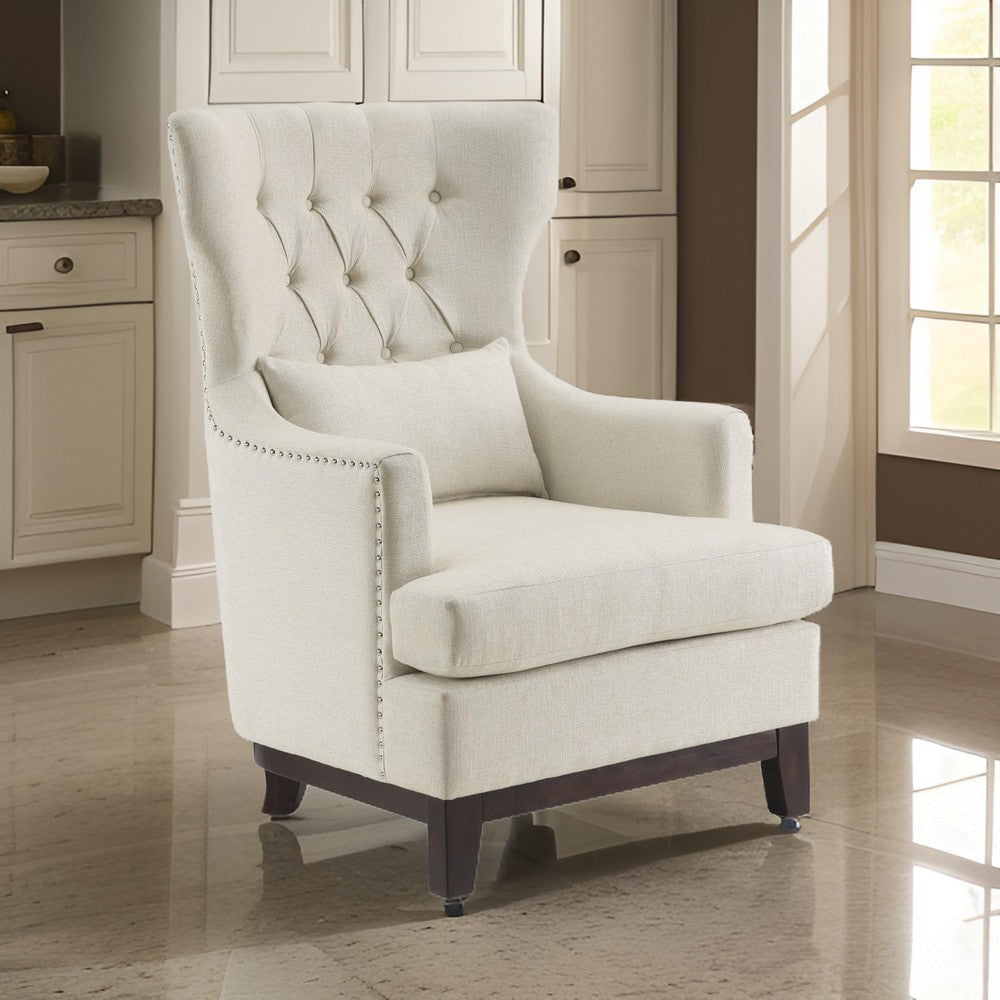 Kuri 34 Inch Accent Armchair 1 Lumbar Pillow Gray Wingback Button Tufted By Casagear Home BM313211