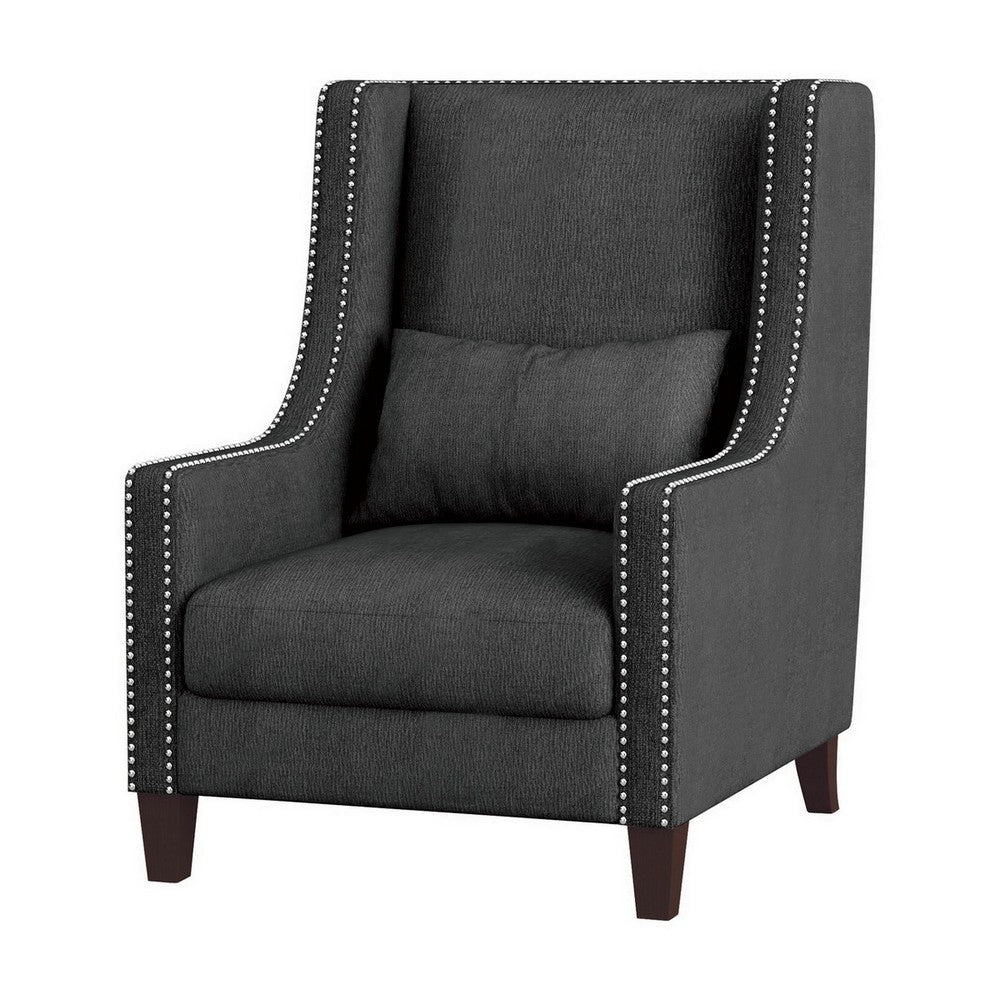 33 Inch Accent Armchair High Back Loose Cushions 1 Lumbar Pillow Gray By Casagear Home BM313213