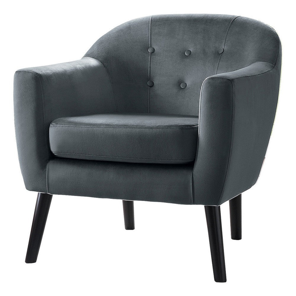 29 Inch Accent Armchair Curved Backrest Button Tufted Gray Velvet Fabric By Casagear Home BM313214