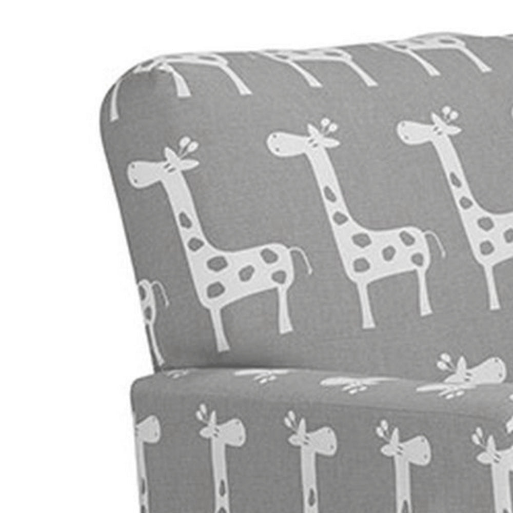 Tye 24 Inch Kids Rocking Chair, Gray, White Giraffe Print, Brown Legs By Casagear Home