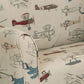 Tye 32 Inch Kids Sofa, Padded Beige Welt Trim Fabric Vintage Airplane Print By Casagear Home