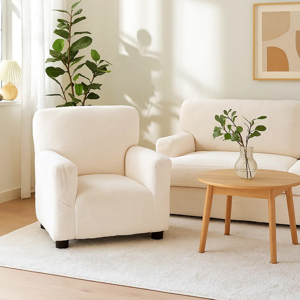 Tye 19 Inch Kids Sofa Chair, White Soft Faux Fur Padded Seat, Round Legs By Casagear Home