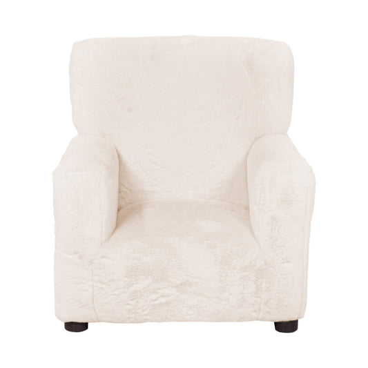 Tye 19 Inch Kids Sofa Chair, White Soft Faux Fur Padded Seat, Round Legs By Casagear Home