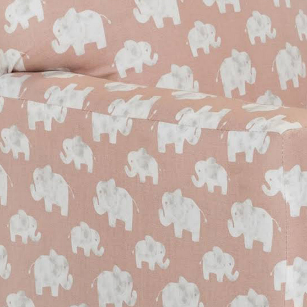 Tye 19 Inch Kids Sofa Chair, Pink Fabric, White Elephant Print, Sturdy Legs By Casagear Home