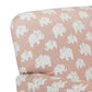 Tye 19 Inch Kids Sofa Chair, Pink Fabric, White Elephant Print, Sturdy Legs By Casagear Home