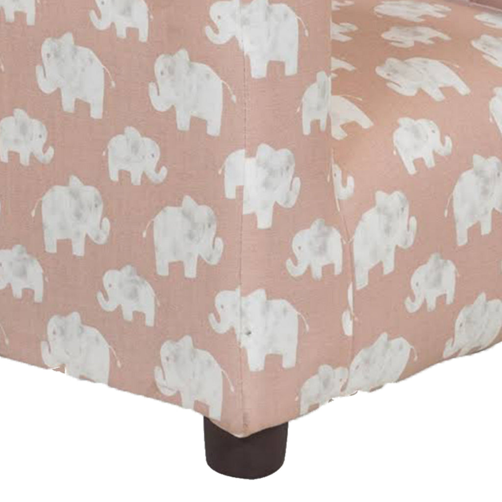 Tye 19 Inch Kids Sofa Chair Pink Fabric White Elephant Print Sturdy Legs By Casagear Home BM313220