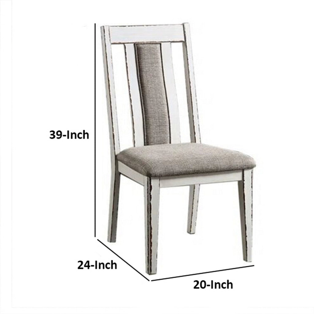 24 Inch Dining Side Chair Set of 2 Rustic White Wood Gray Fabric Seat By Casagear Home BM313223