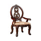 28 Inch Dining Side Chair Set of 2, Brown Wood Carved Back, Beige Fabric By Casagear Home