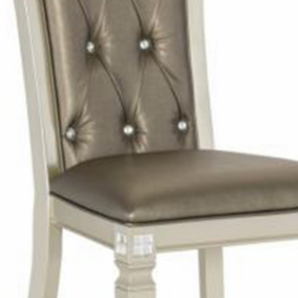 Lin 20 Inch Dining Side Chair Set of 2, Tufted Gray Faux Leather, Champagne By Casagear Home