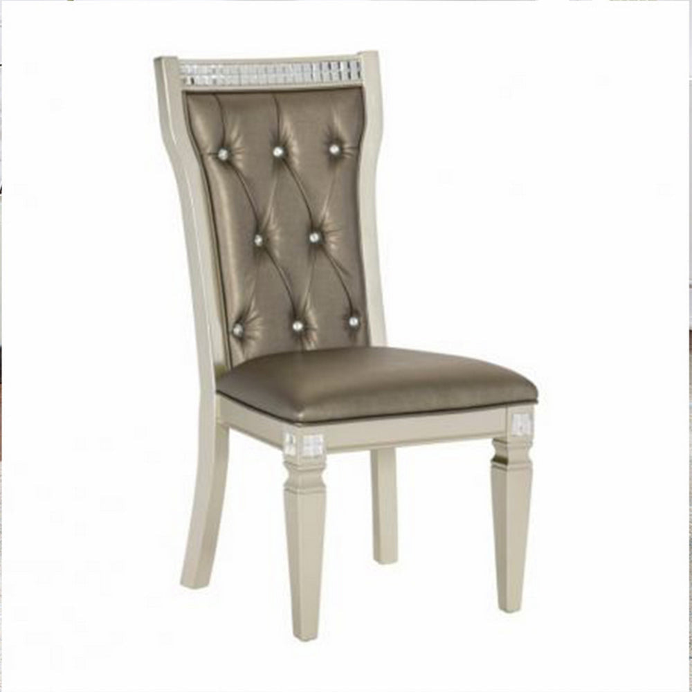 Lin 20 Inch Dining Side Chair Set of 2, Tufted Gray Faux Leather, Champagne By Casagear Home