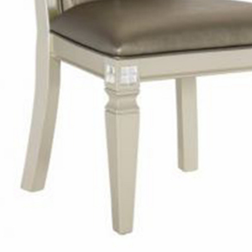 Lin 20 Inch Dining Side Chair Set of 2 Tufted Gray Faux Leather Champagne By Casagear Home BM313227