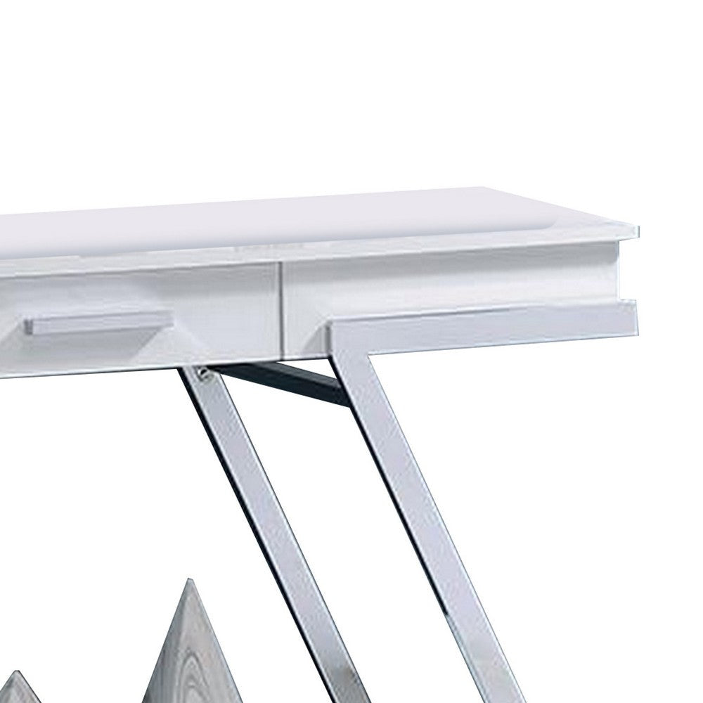 Tius 48 Inch Sofa Table Open Shelf Chrome Frame High Gloss White Finish By Casagear Home BM313233