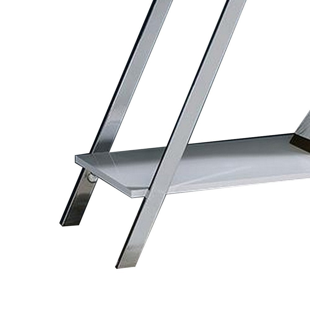 Tius 48 Inch Sofa Table Open Shelf Chrome Frame High Gloss White Finish By Casagear Home BM313233