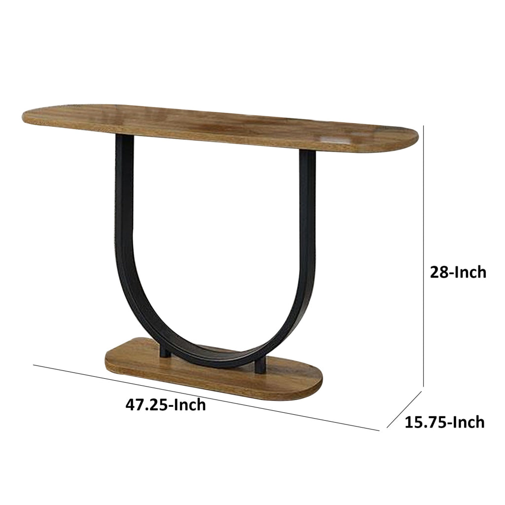 Obin 47 Inch Sofa Table Rustic Oak Brown MDF Black U Shape Steel Base By Casagear Home BM313235