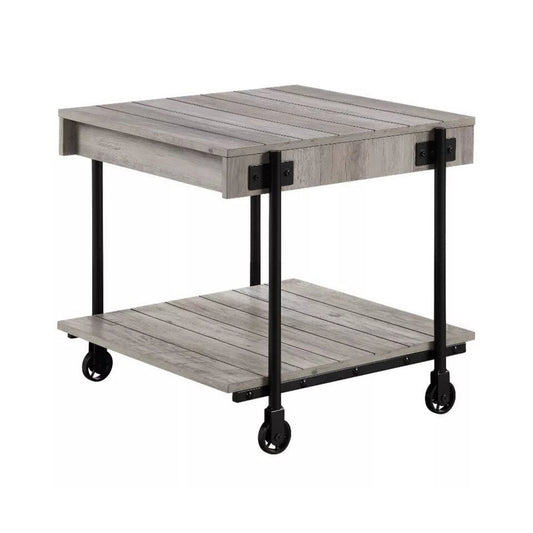Loak 24 Inch Side End Table, Plank Design, Caster Wheels, Brown, Black By Casagear Home