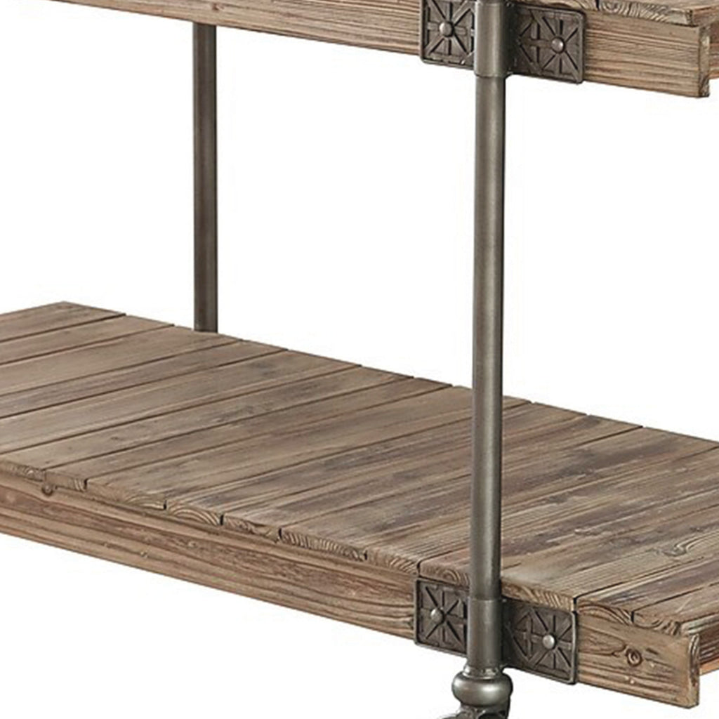 Loak 47 Inch Sofa Table Plank Design 1 Shelf Wheels Brown Black By Casagear Home BM313238