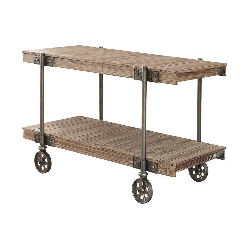 Loak 47 Inch Sofa Table Plank Design 1 Shelf Wheels Brown Black By Casagear Home BM313238