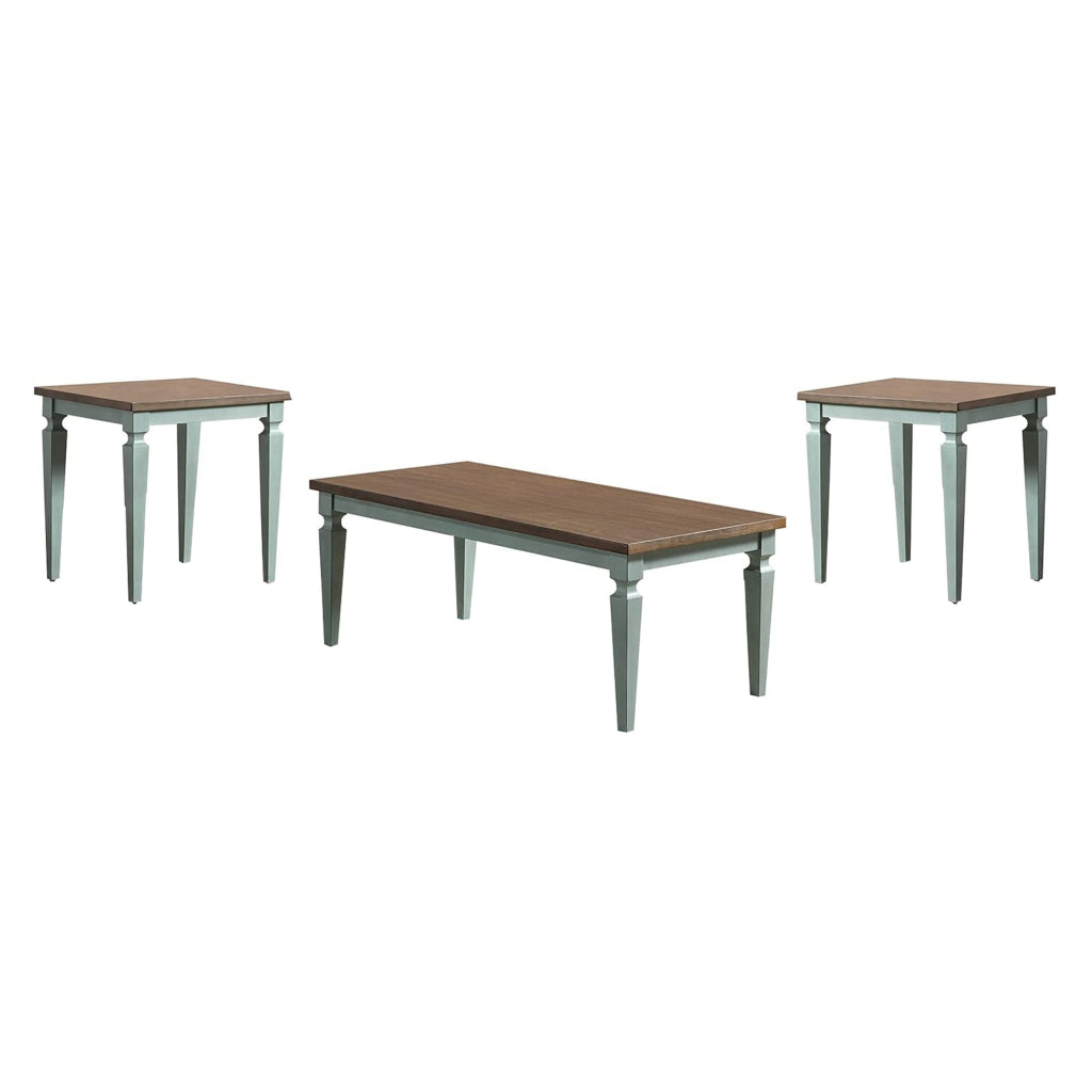 Miun 3 Piece Coffee and End Table Set Classic Teal Brown Solid Wood By Casagear Home BM313239