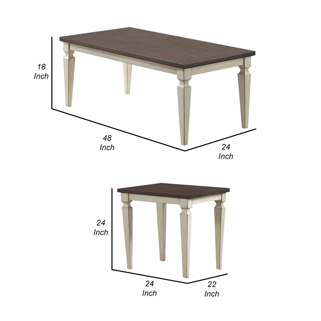 Miun 3 Piece Coffee and End Table Set Classic White Brown Solid Wood By Casagear Home BM313240