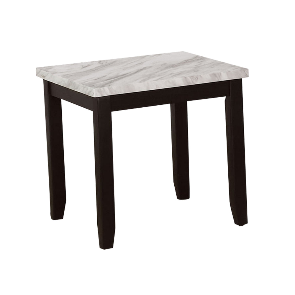 Lide 3 Piece Coffee Table and End Table Set, White Faux Marble Top, Black By Casagear Home