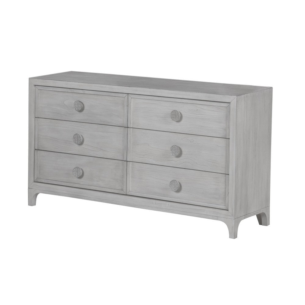 Roe 66 Inch Wide Dresser 6 Drawers Carved Beveled Glass Mirror Gray BM313247