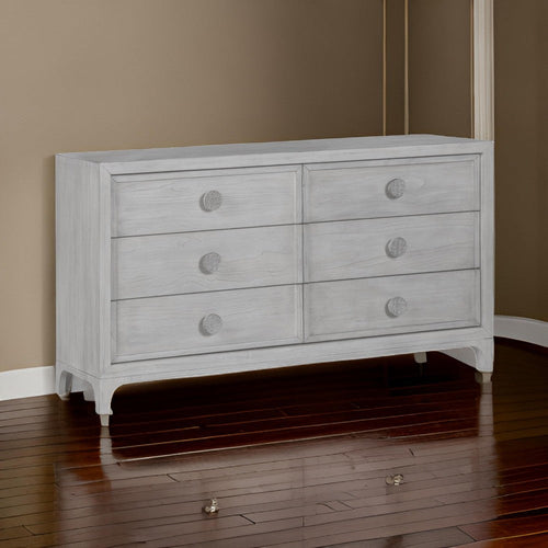 Roe 66 Inch Wide Dresser, 6 Drawers, Carved, Beveled Glass Mirror, Gray