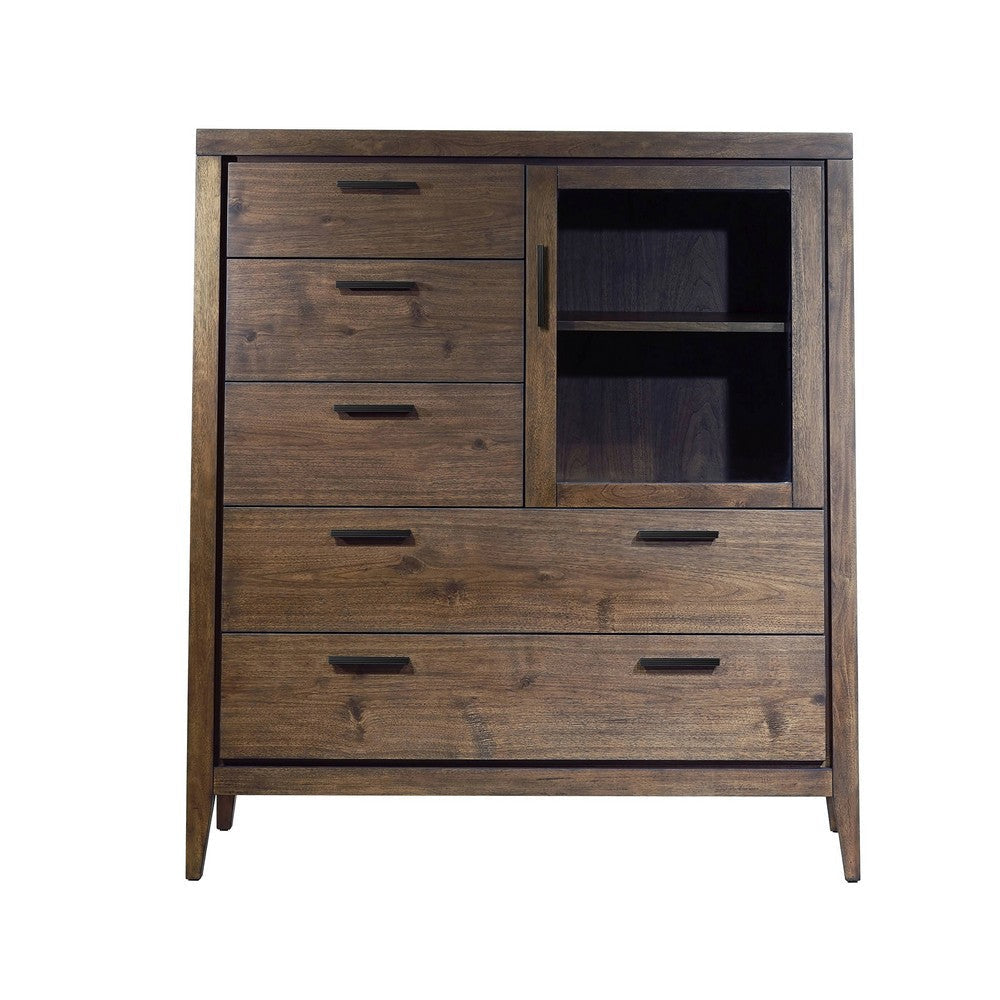 Enzo 54 Inch Tall Dresser Chest, 5 Drawers, Single Door Cabinet, Brown