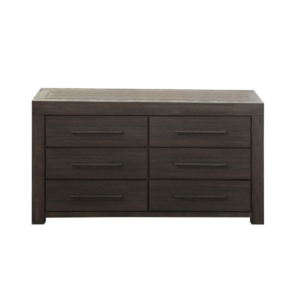 Aziel 66 Inch Wide Dresser 6 Drawers with Bronze Handles Basalt Gray BM313250