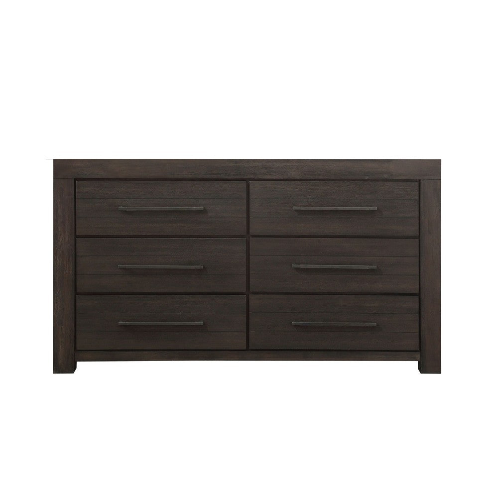 Aziel 66 Inch Wide Dresser, 6 Drawers with Bronze Handles, Basalt Gray