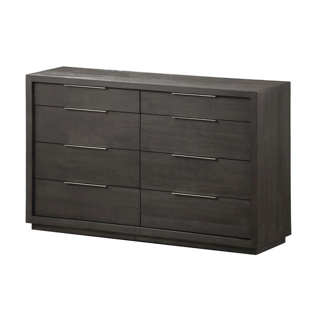 Jose 64 Inch Wide Dresser 8 Drawers with Nickel Handles Plinth Base Gray
