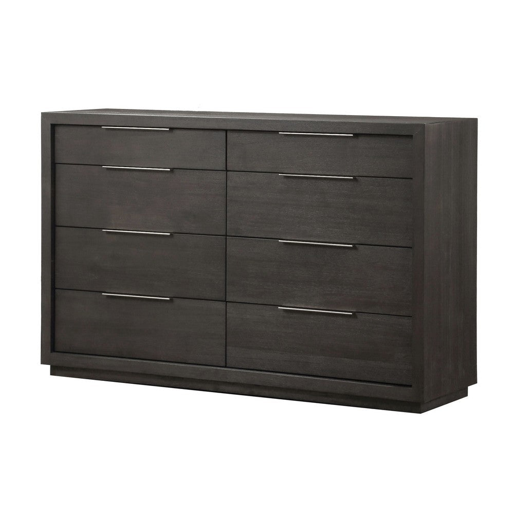 Jose 64 Inch Wide Dresser 8 Drawers with Nickel Handles Plinth Base Gray