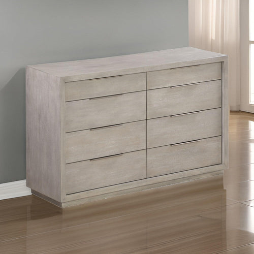 Jose 64 Inch Wide Dresser, 8 Drawers with Nickel Handles, Plinth, Taupe