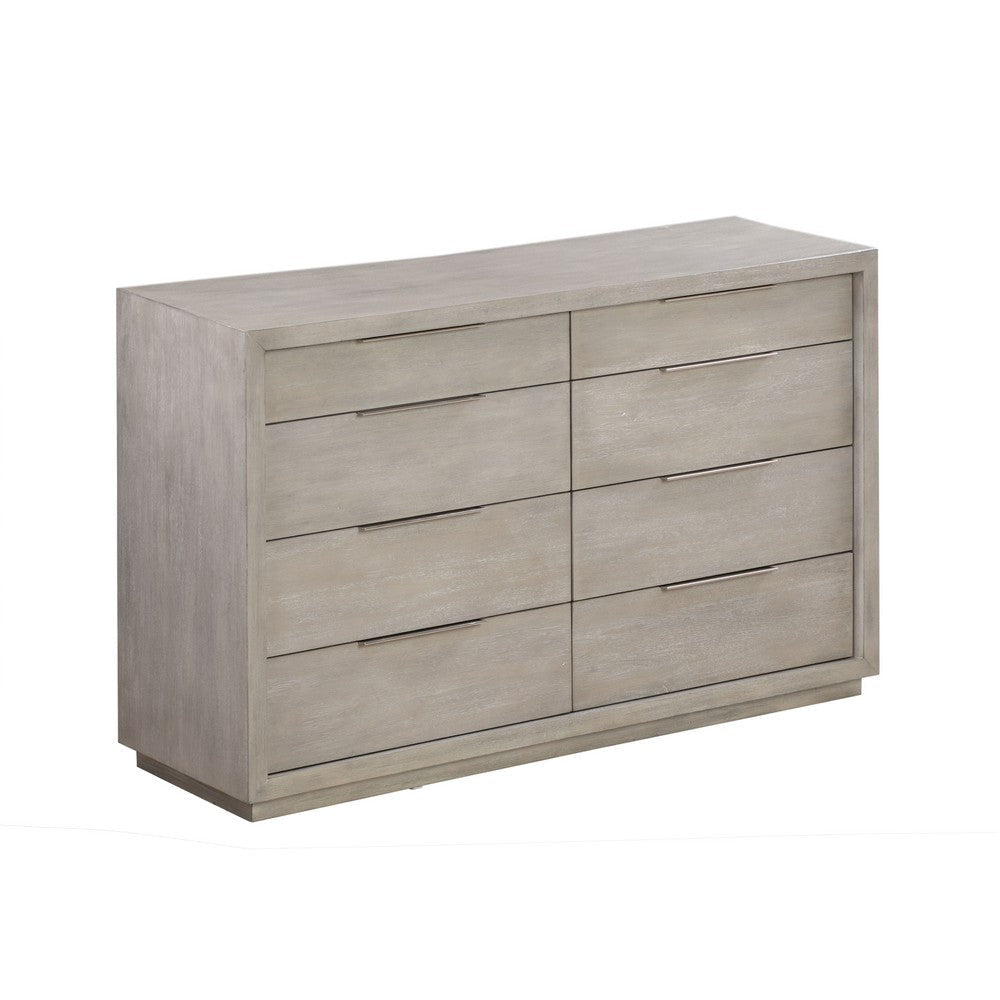 Jose 64 Inch Wide Dresser, 8 Drawers with Nickel Handles, Plinth, Taupe